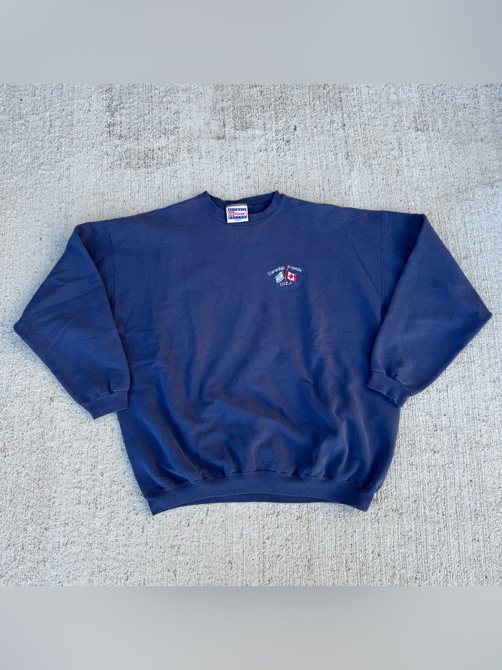 Vintage 90s Hanes Ultimate Cotton Printpro Crewneck Sweatshirt Size XL Navy Blue